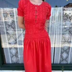 Damson Madder Saffy Midi Dress in Red Alert-  US 10/UK 14